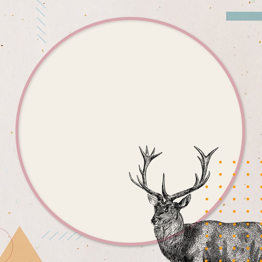 Circle frame background, editable vintage stag deer illustration