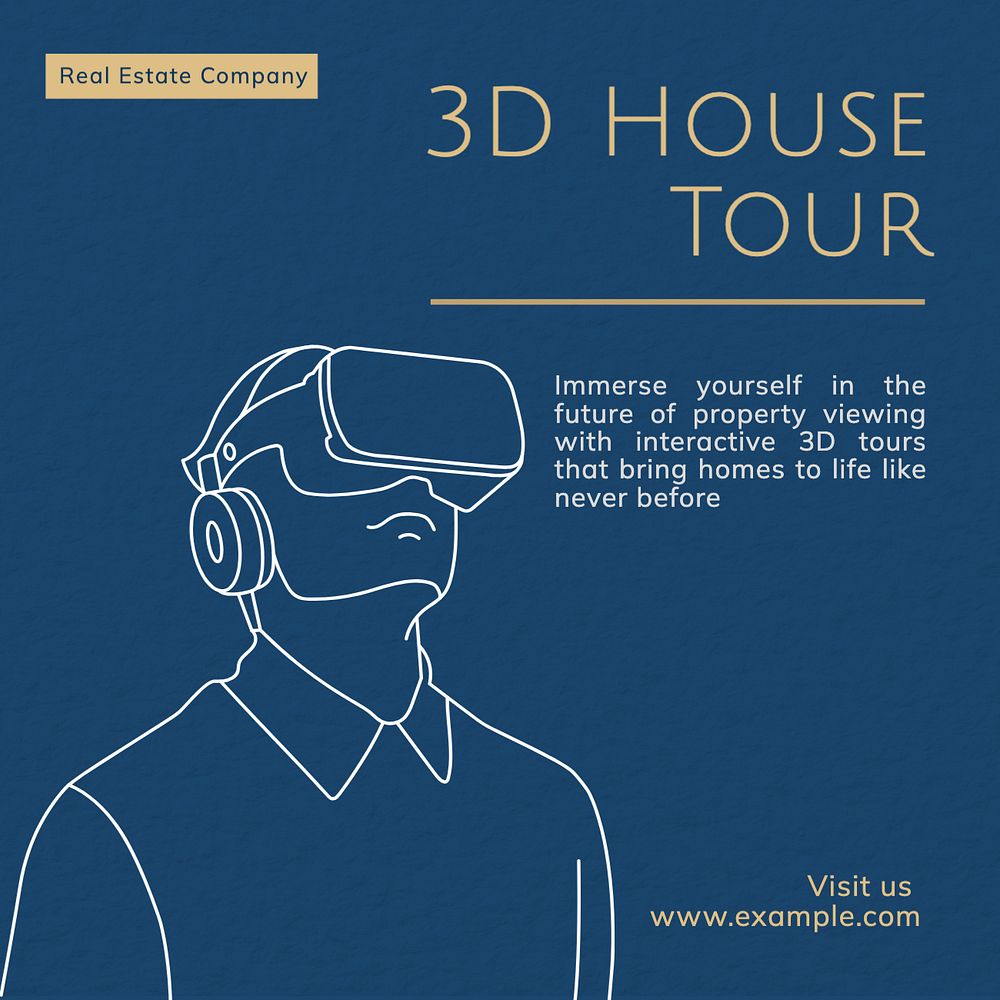 3D house tour  Instagram post template, editable text