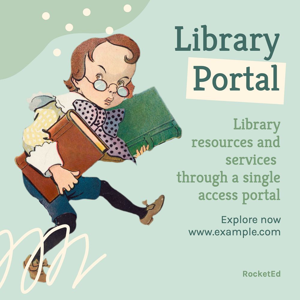 Library portal Instagram post template, editable text