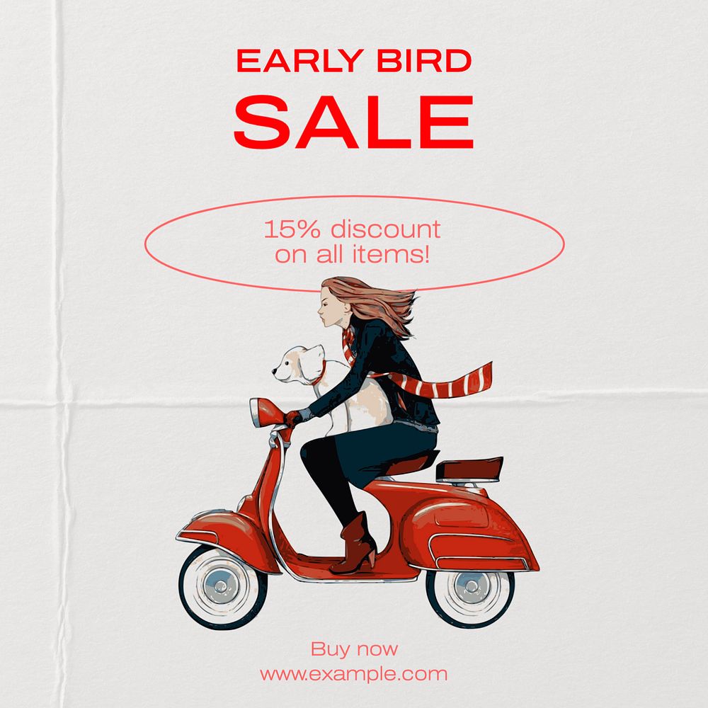 Early bird sale Instagram post template, editable text