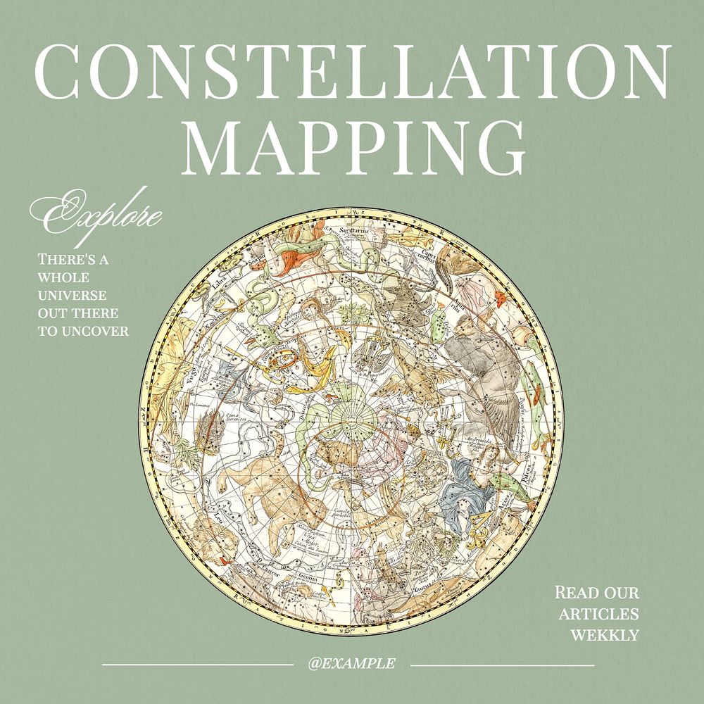 Constellation mapping Instagram post template, editable text