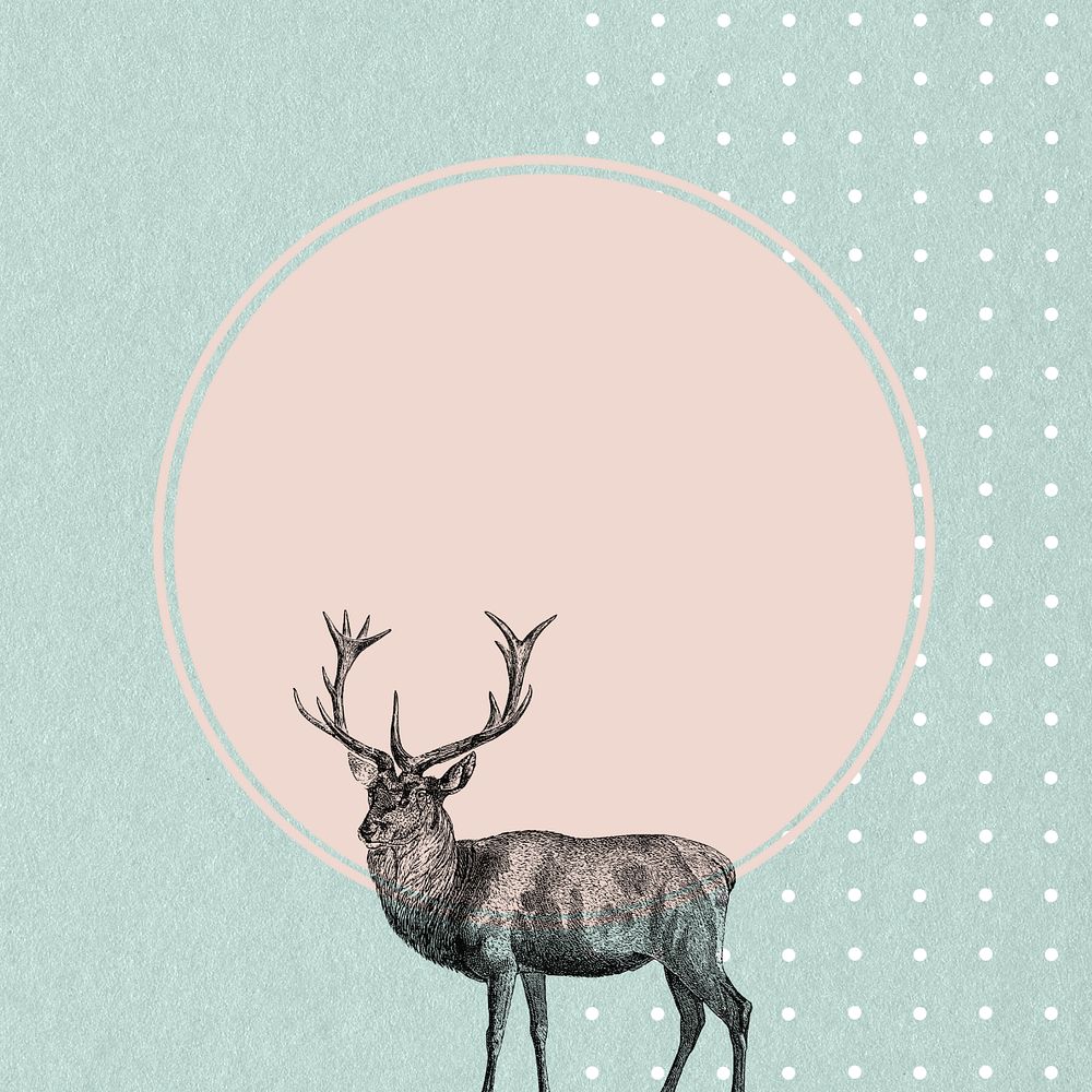 Pink circle background, editable vintage stag deer illustration