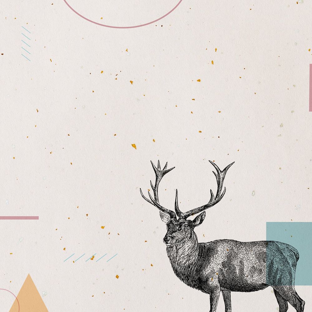 Beige geometric background, editable stag deer illustration