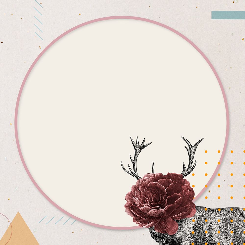 Circle frame background, editable vintage stag deer illustration