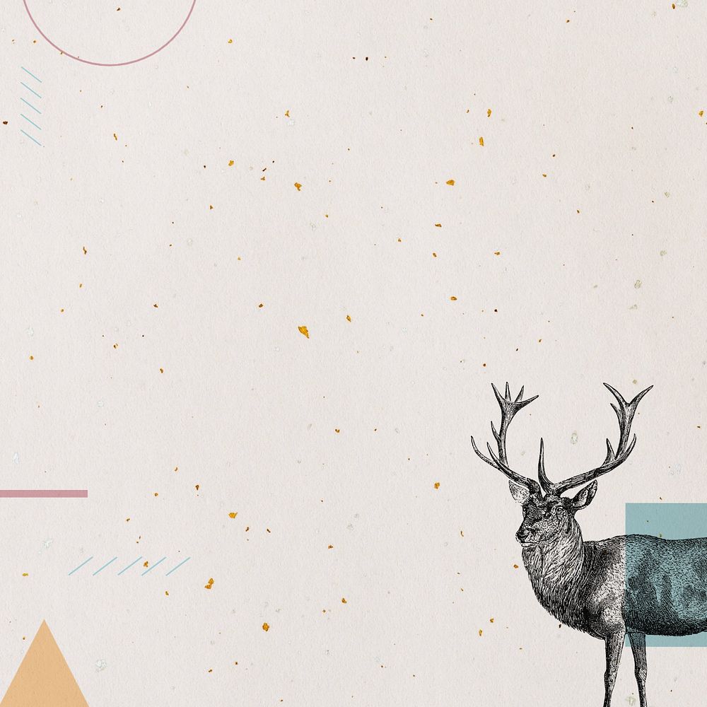 Beige geometric background, editable stag deer illustration