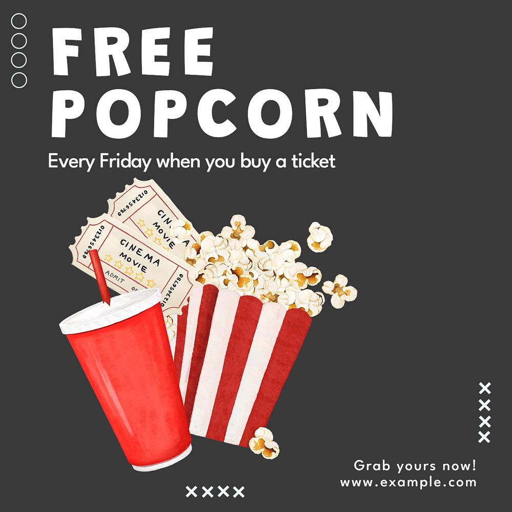 Free popcorn Instagram post template, editable text