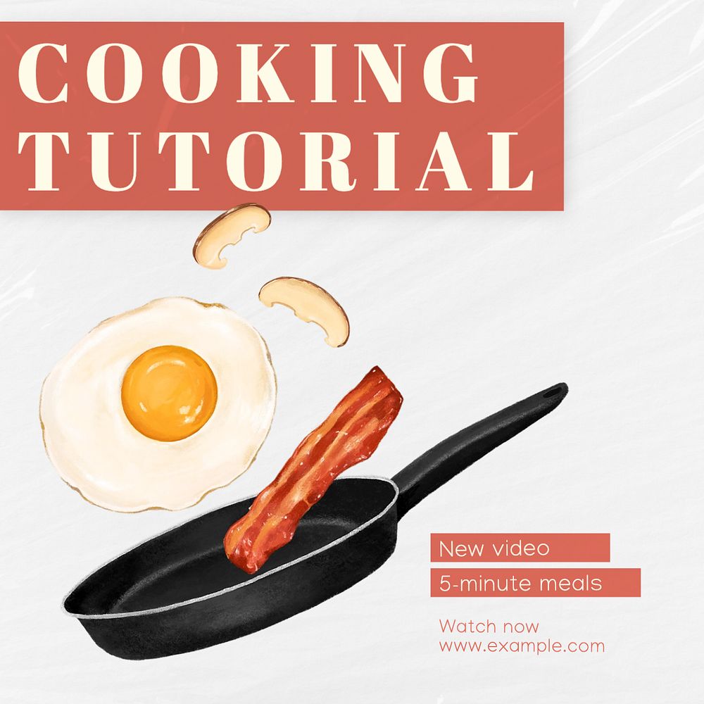 Cooking Tutorial Instagram post template, editable text