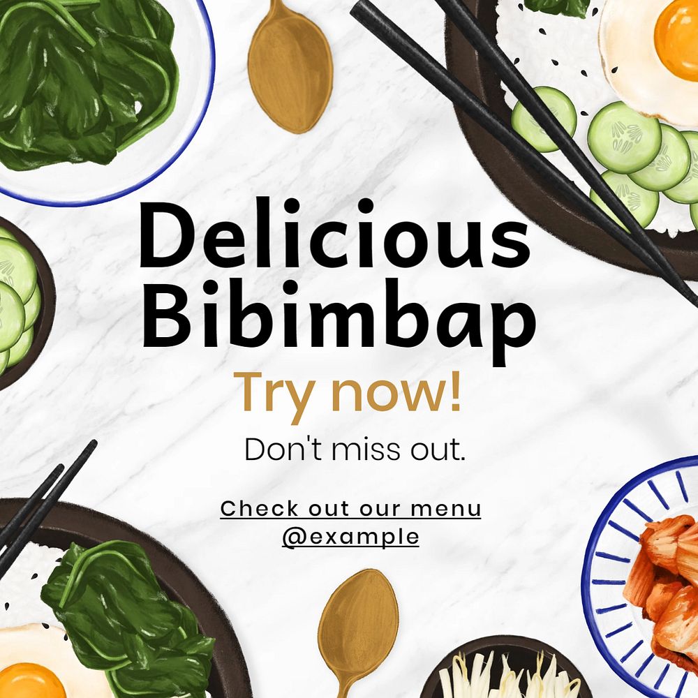 Bibimbap & restaurant Instagram post template, editable text