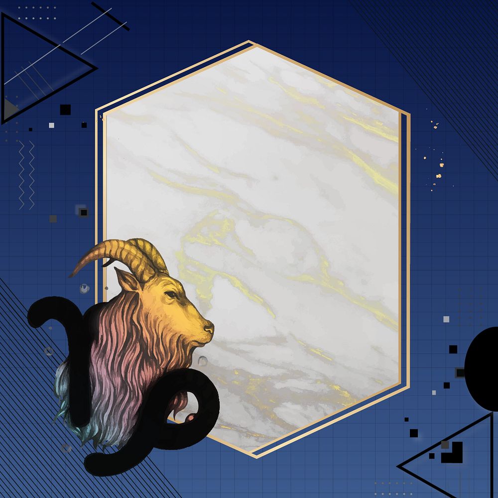 Capricorn goat zodiac background, editable marble hexagon frame