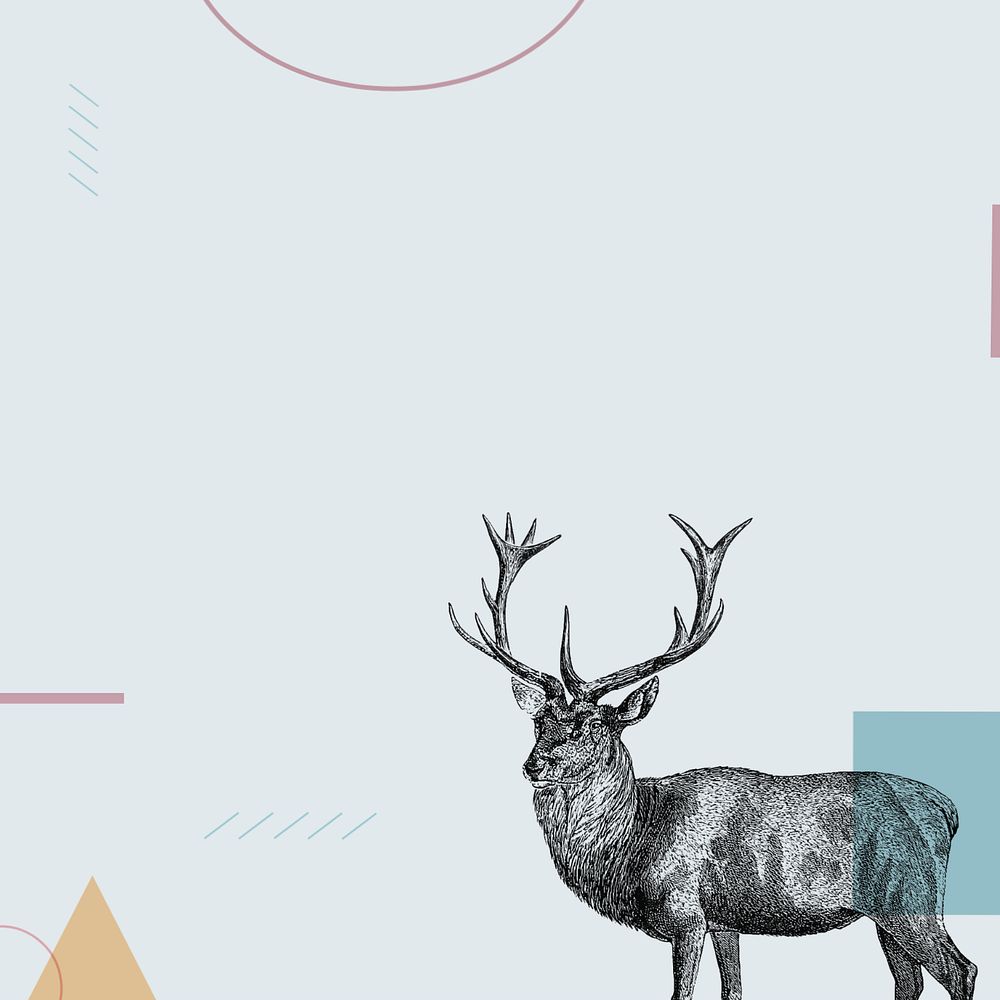 Blue geometric background, editable stag deer illustration