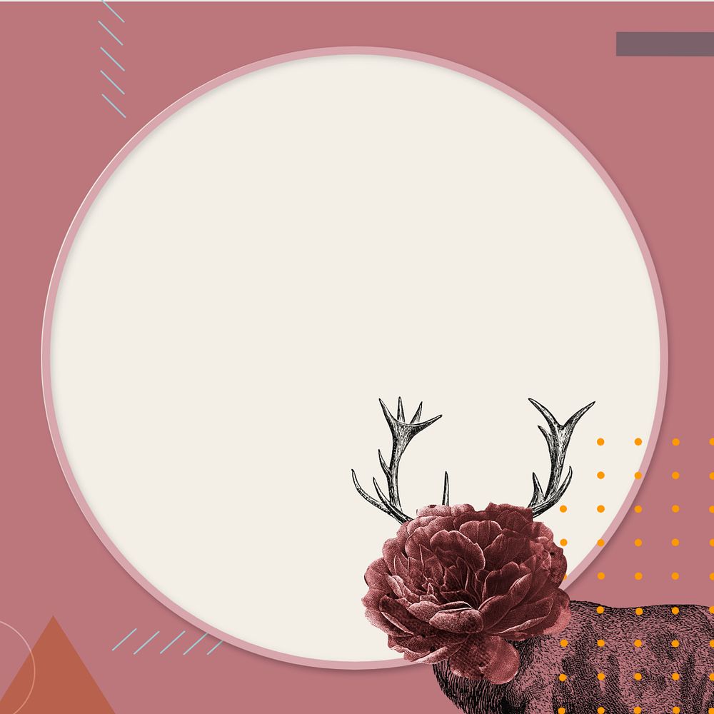 Pink circle frame background, editable vintage stag deer illustration