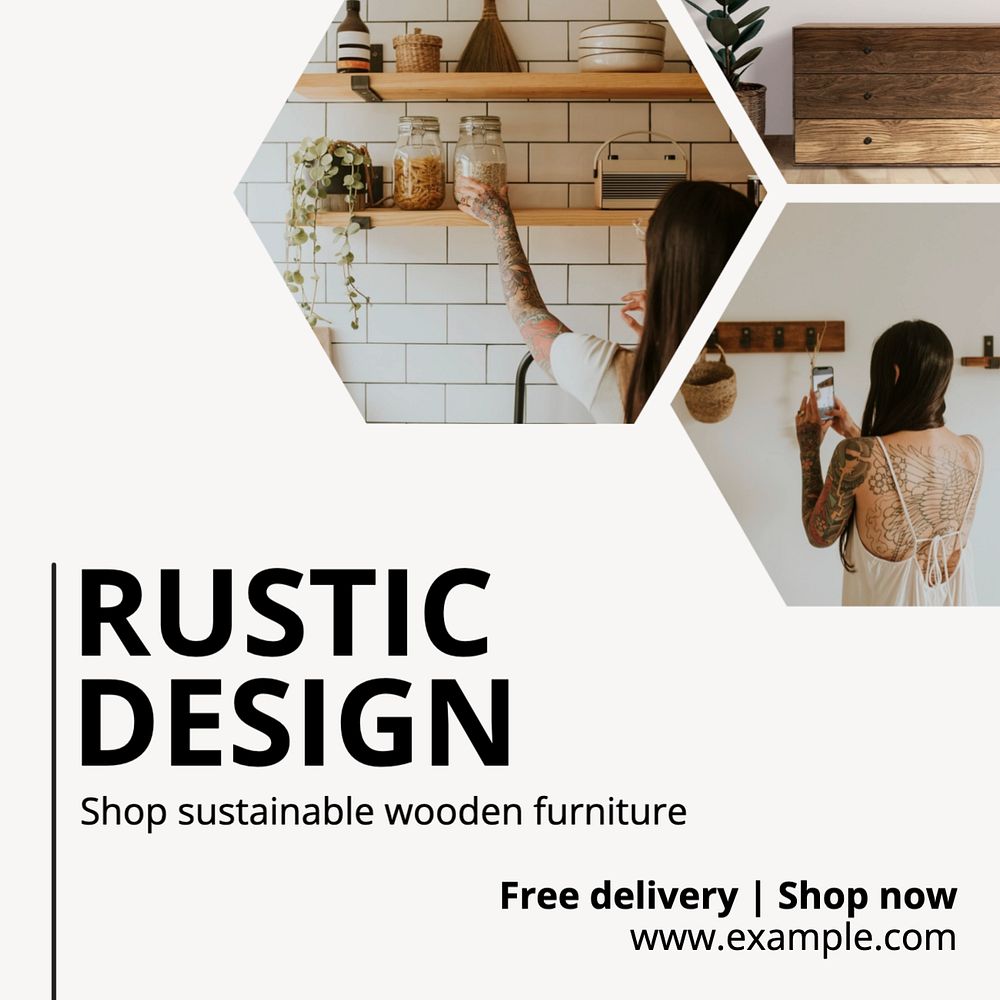 Rustic furniture Instagram post template, editable text