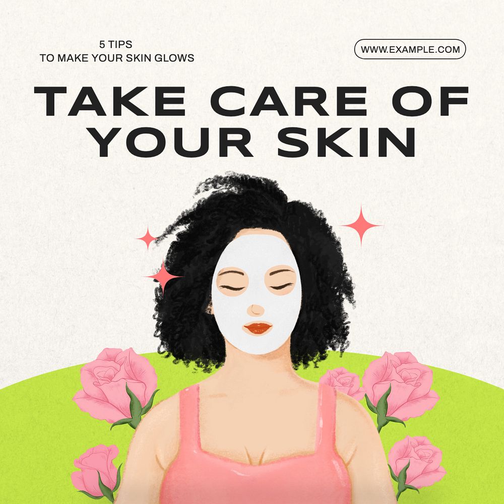 Skincare Instagram post template, editable text