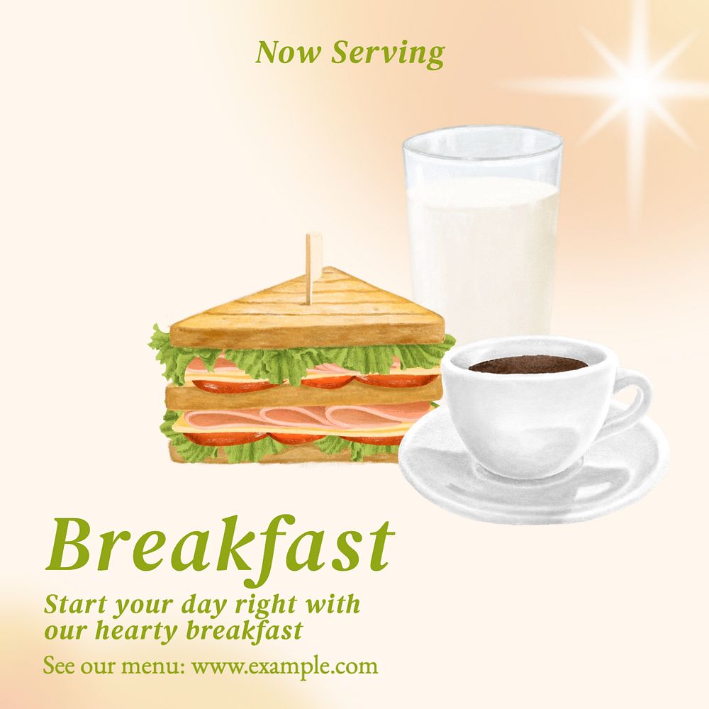 Breakfast restaurant ads Instagram post template, editable text