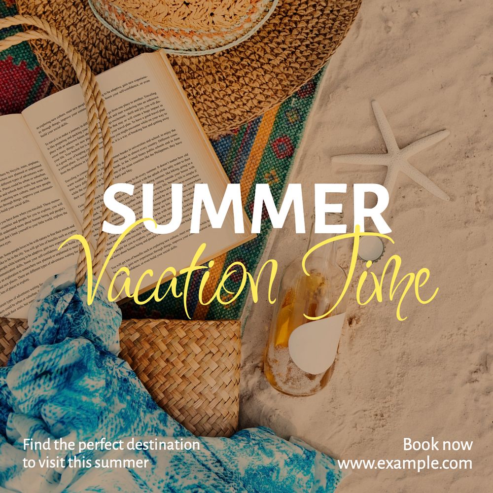 Summer vacation time Instagram post template, editable text