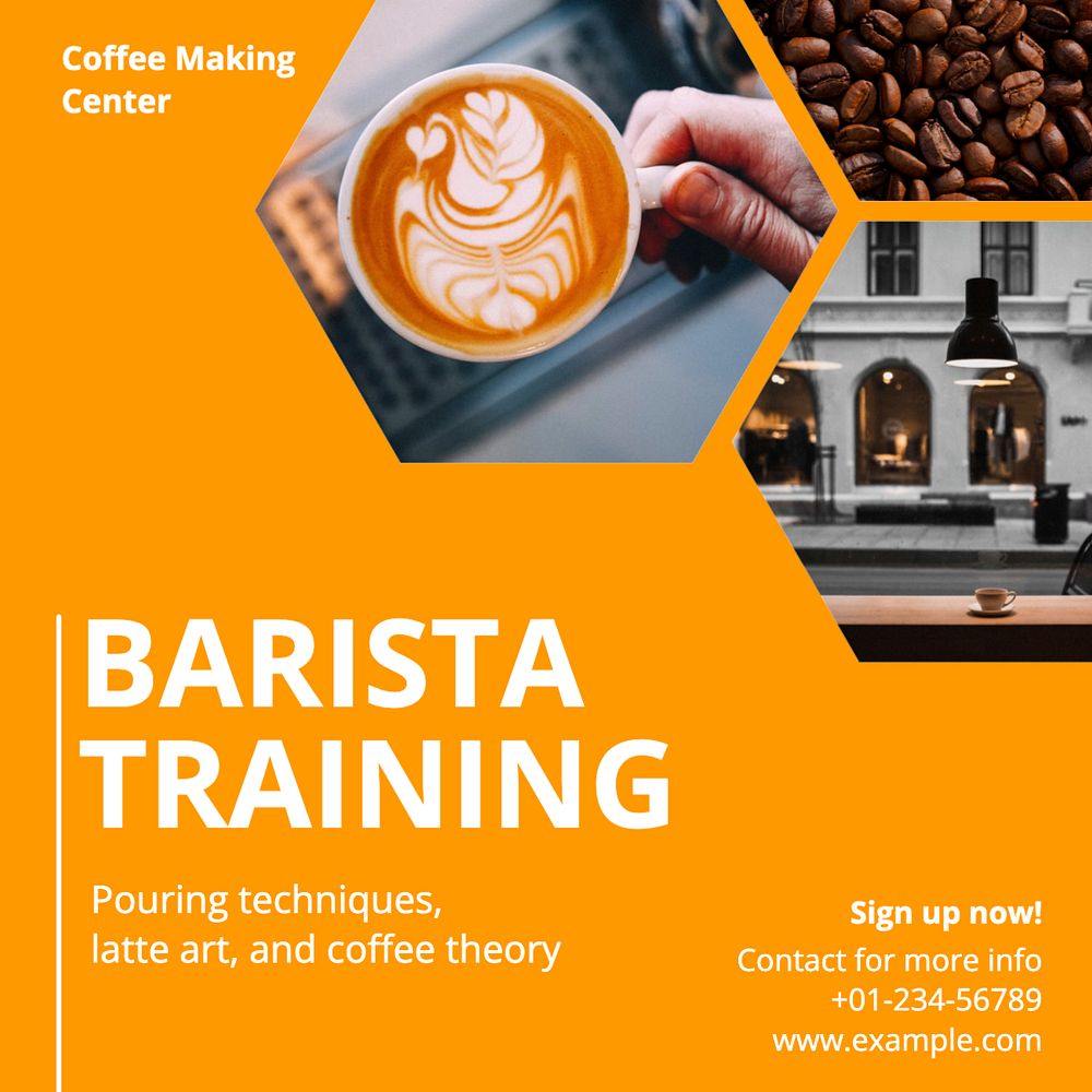 Barista training Instagram post template, editable text