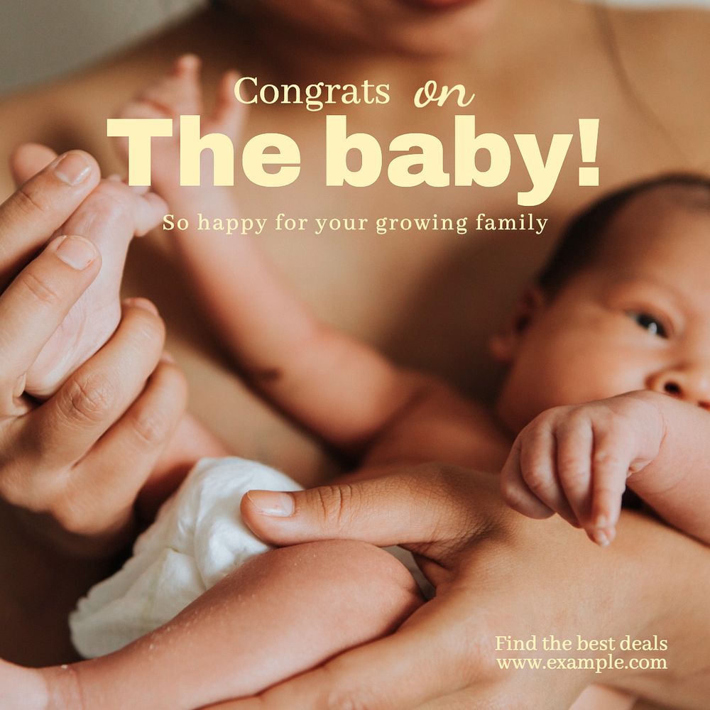 Congrats on the baby Instagram post template, editable text