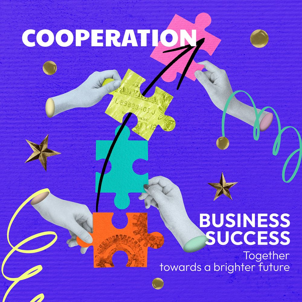 Creative cooperation Instagram post template, jigsaw remixed media