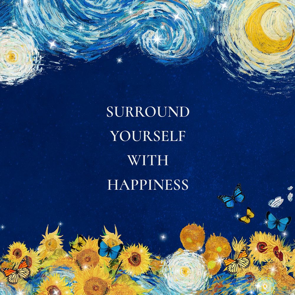 Happiness quote Facebook post template, Starry Night painting remixed by rawpixel