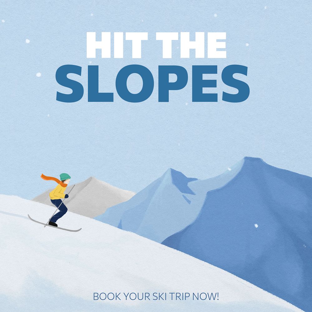 Winter skiing Instagram post template, travel agency ad