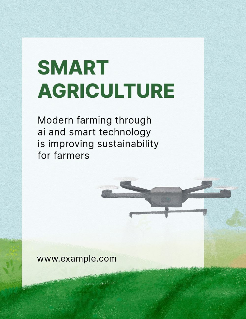 Smart agriculture flyer template, watering drone illustration