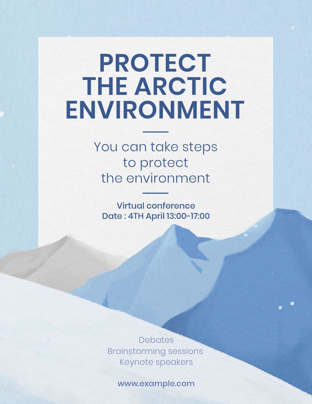 Arctic environment flyer template, winter landscape illustration