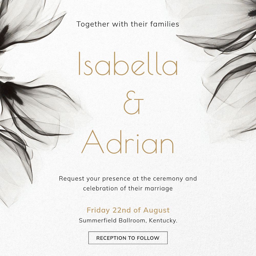 Aesthetic wedding Instagram post template, editable text 
