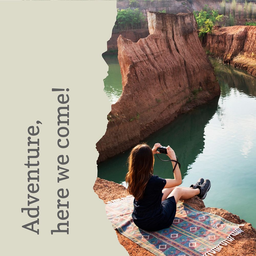 Adventure, travel Instagram post template, nature photo