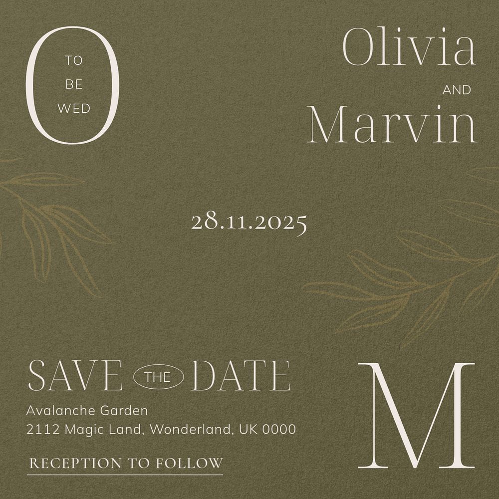 Wedding invitation Instagram post template, editable text 