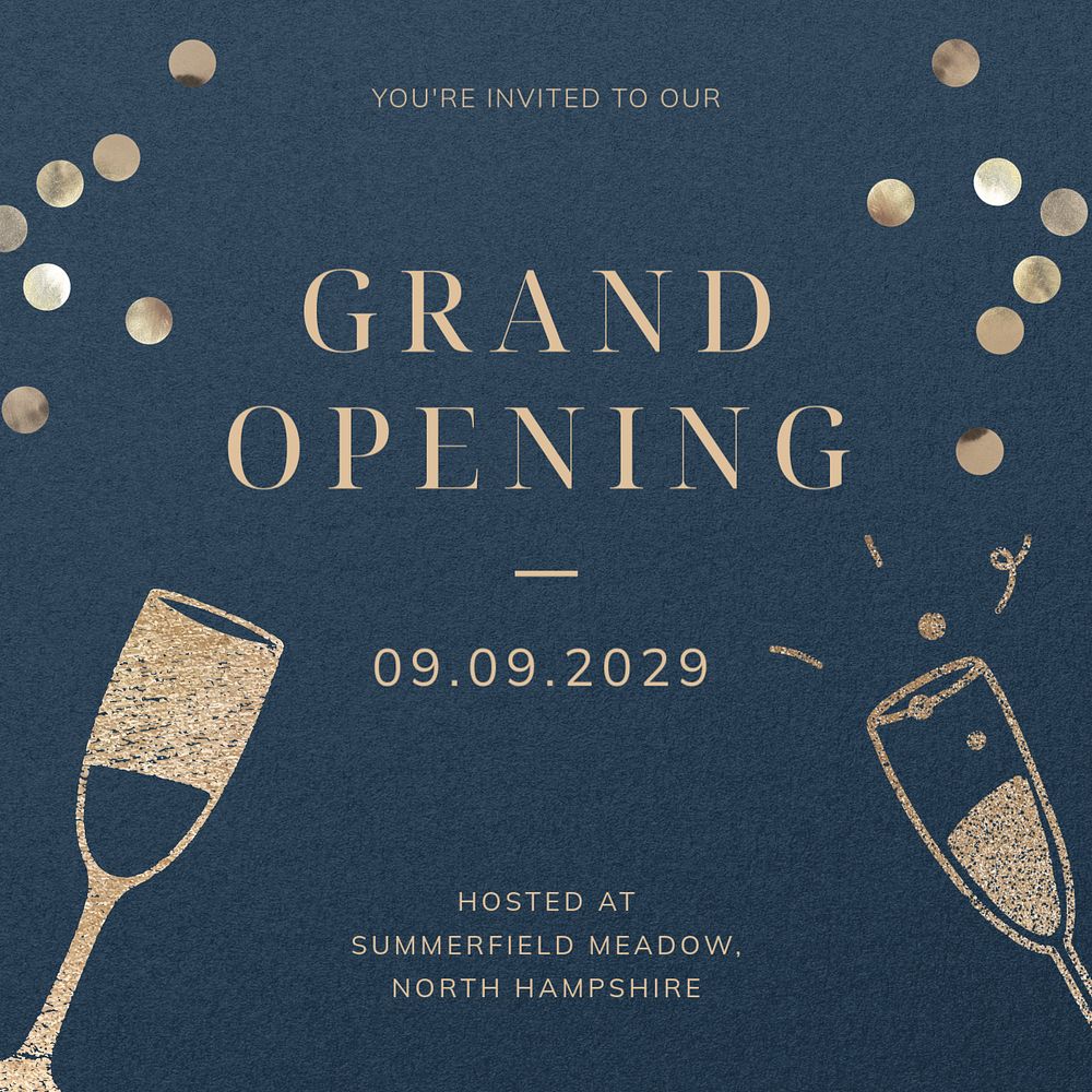 Grand opening Instagram post template, editable text