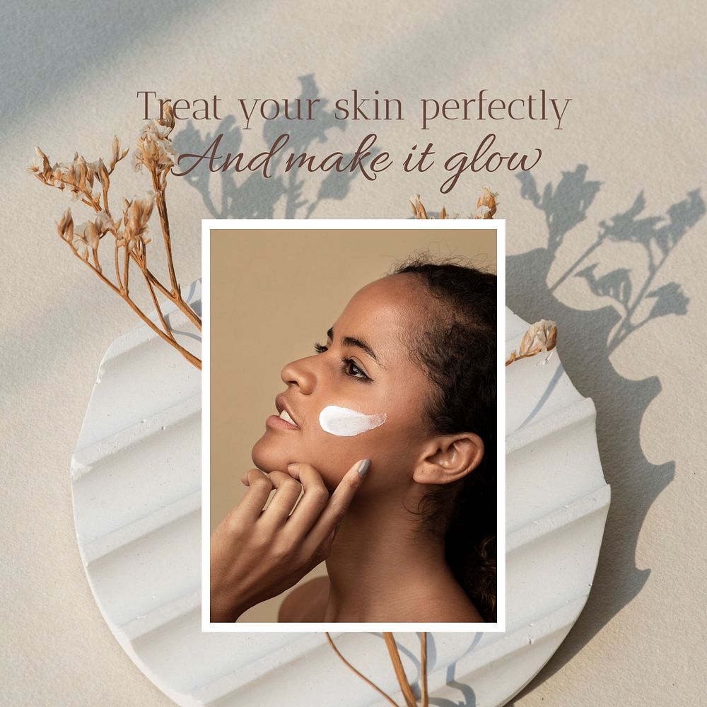 Skincare minimal instagram post template, beige aesthetic, editable text