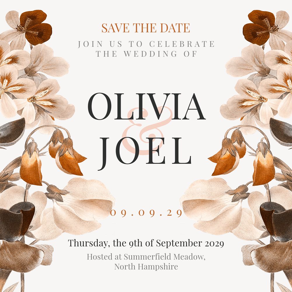 Wedding RSVP Instagram post template, editable text 