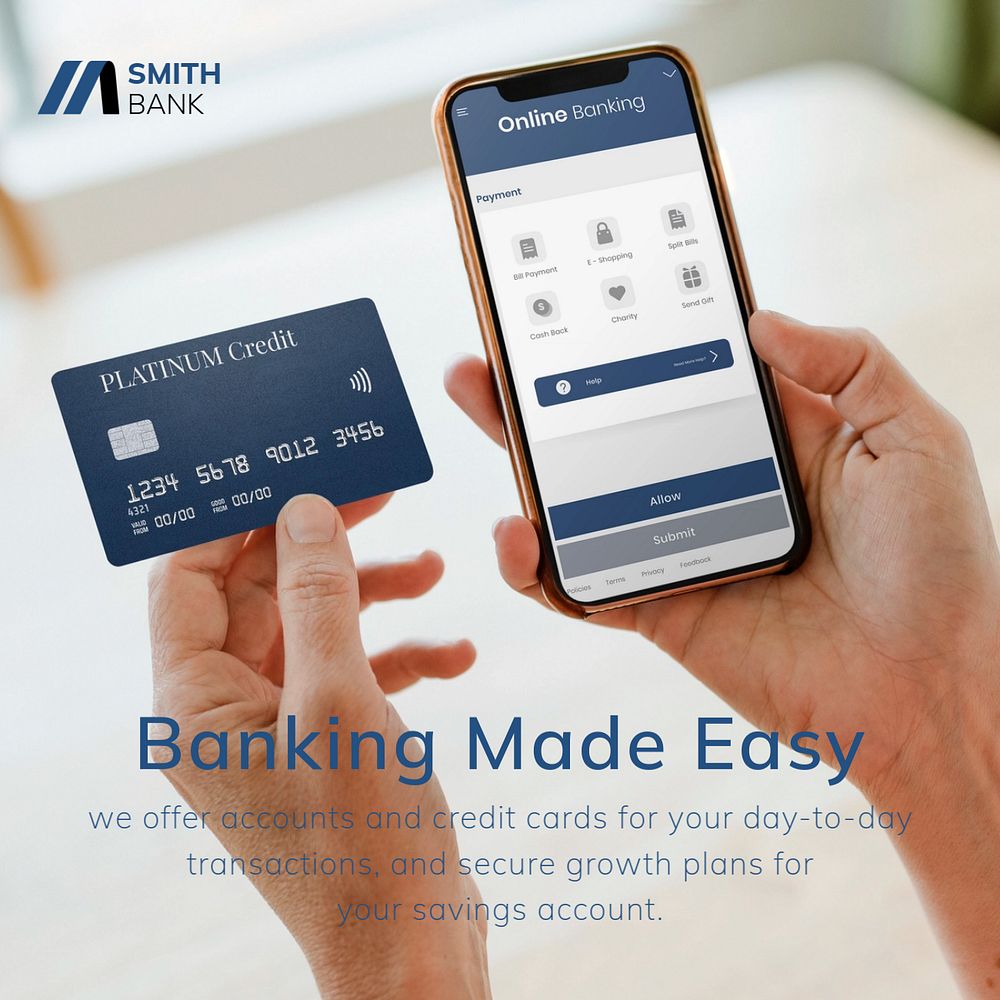 Online banking Instagram post template, editable design