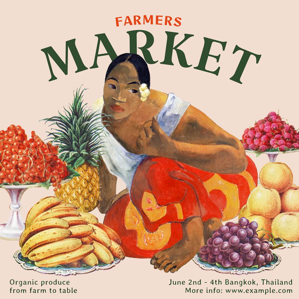 Farmers market Instagram post template, Paul Gauguin’s famous artworks, remixed by rawpixel.