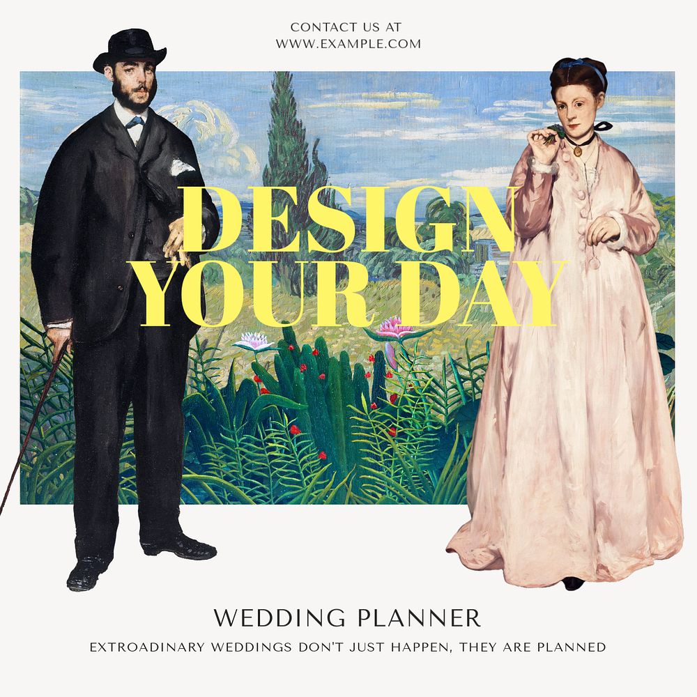 Wedding planner Instagram post template, Edouard Manet's and Van Gogh's famous artworks, remixed by rawpixel.