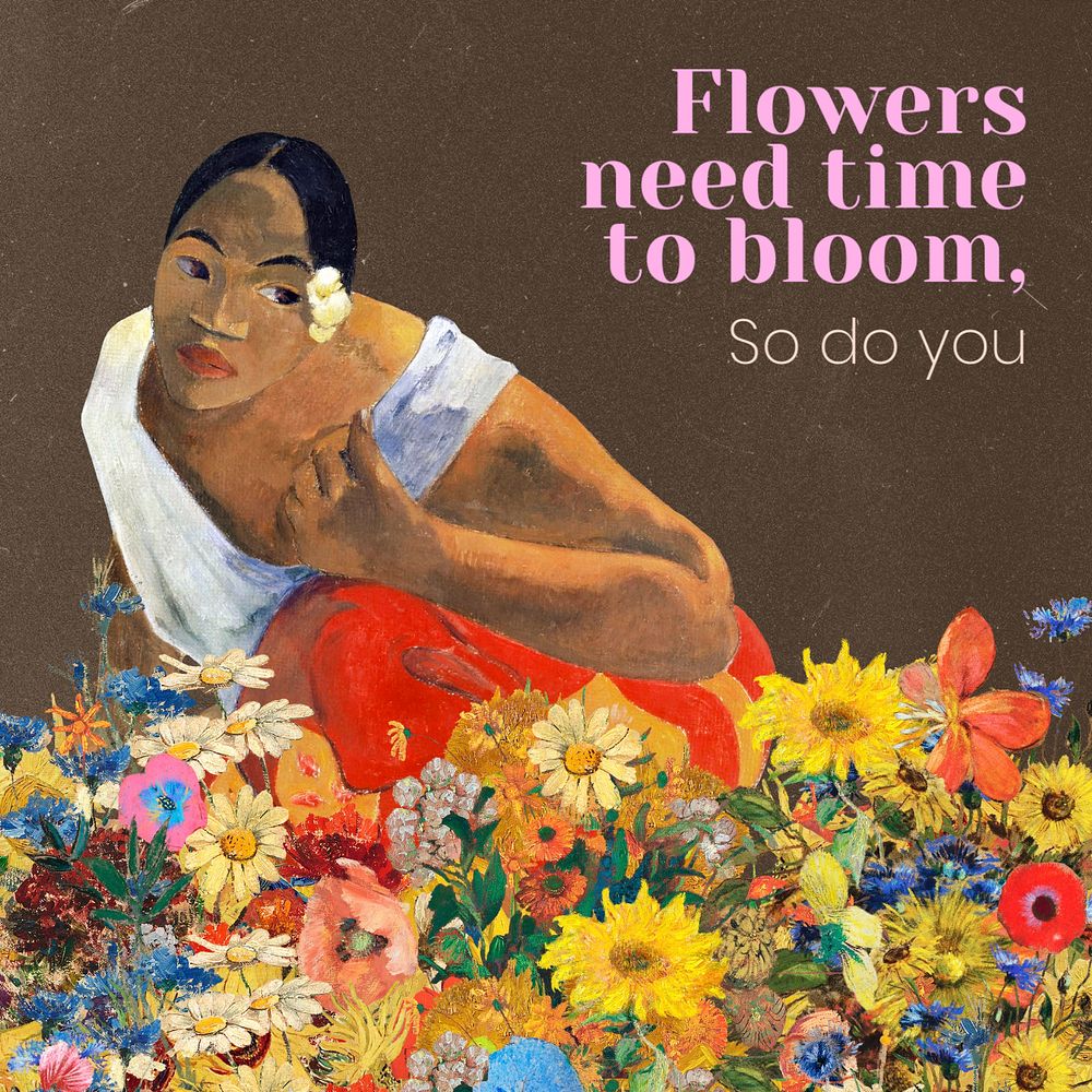 Vintage flower Instagram post template, Paul Gauguin’s famous artworks, remixed by rawpixel.