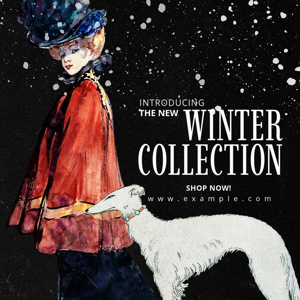 Winter fashion Instagram post template, Henry Somm’s and Van Gogh’s famous artworks, remixed by rawpixel.