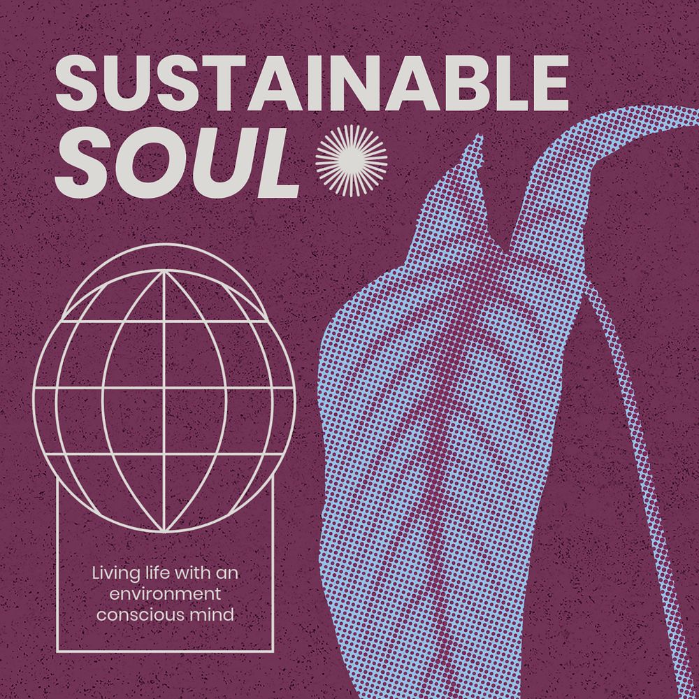 Sustainable soul instagram post template, retro botanical, editable design