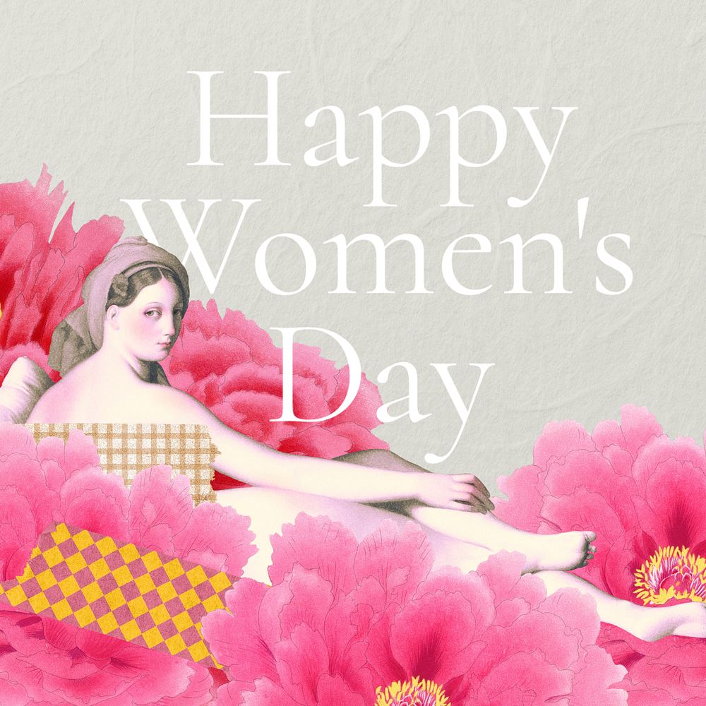 Women's day instagram post template, vintage botanical design, editable text