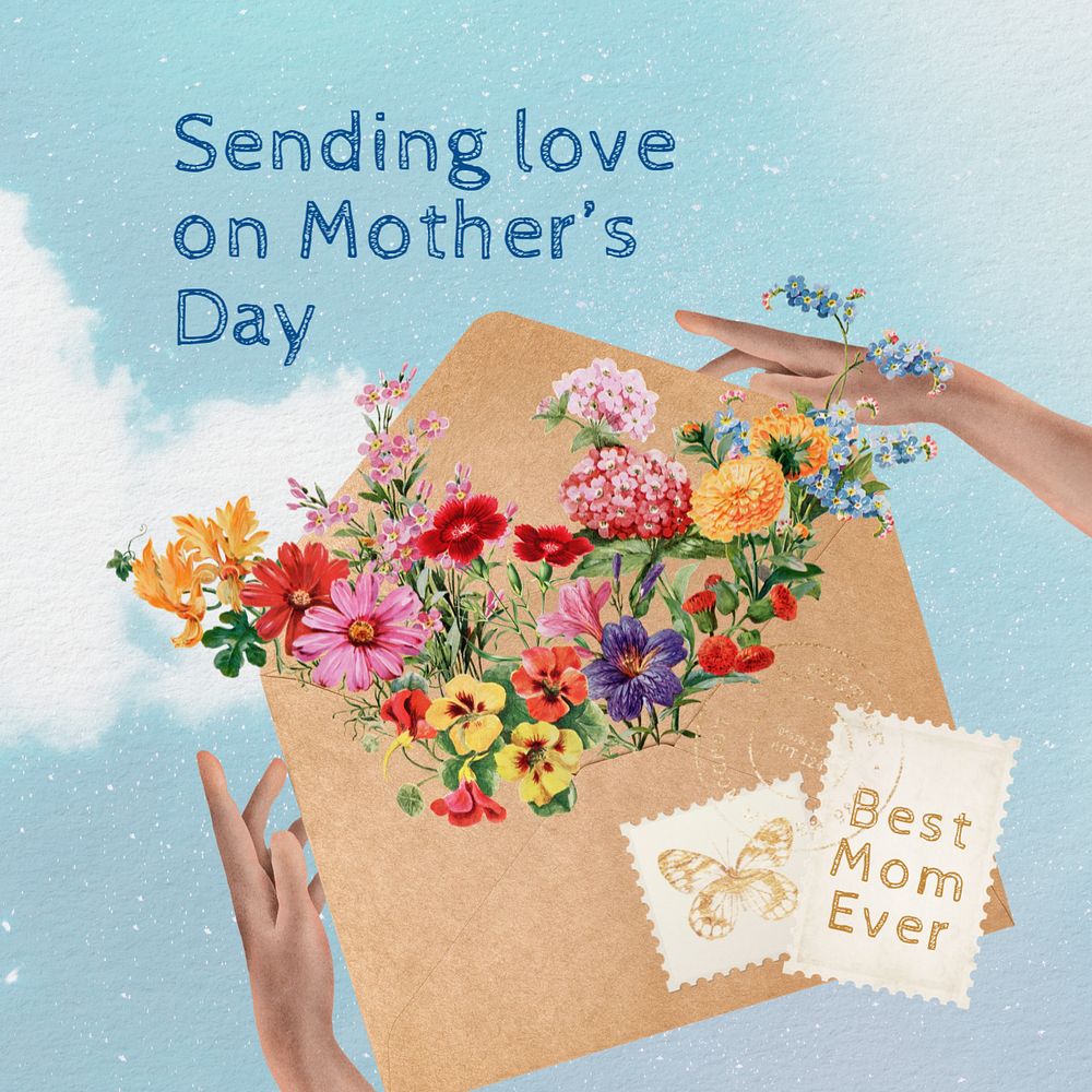 Mother's day instagram post template, vintage botanical design, editable text