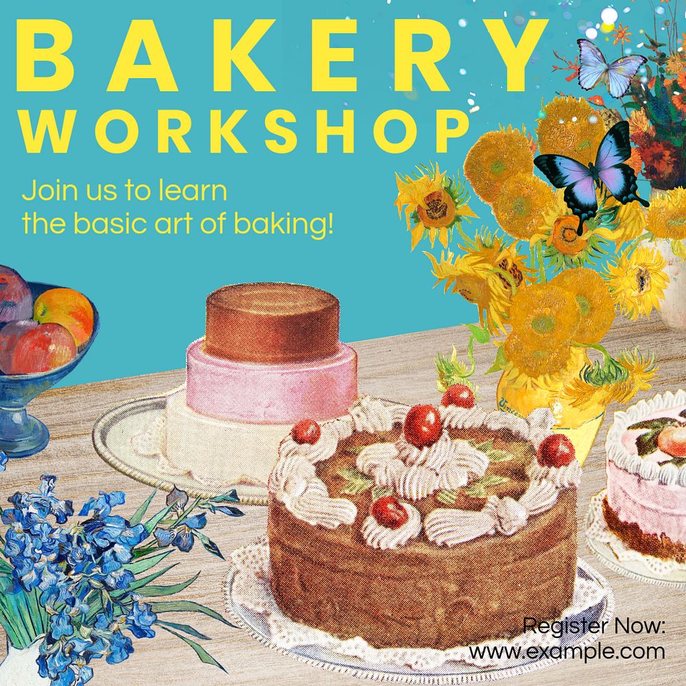 Bakery workshop Instagram post template, Van Gogh's famous artwork, remixed by rawpixel