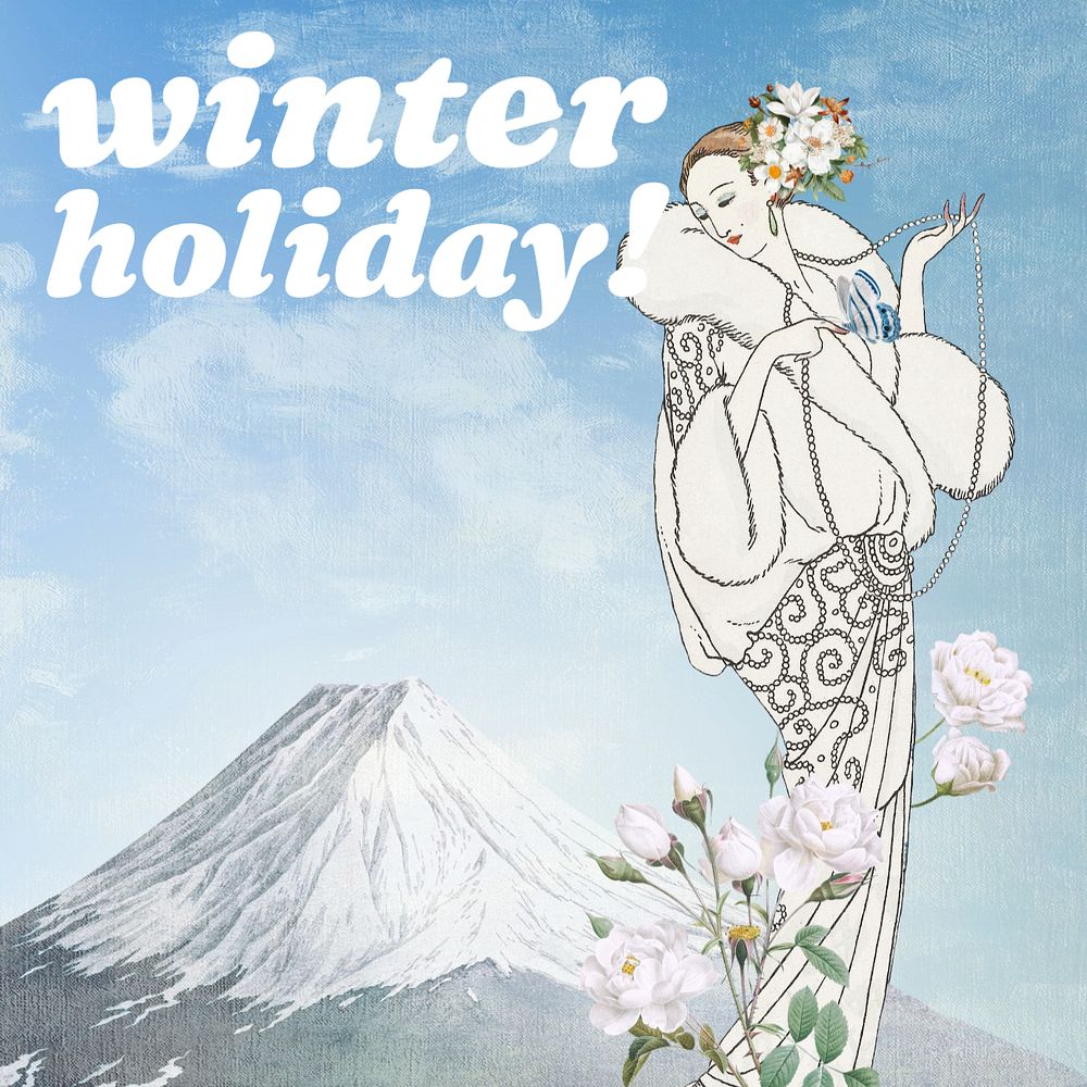 Winter holiday Instagram post template, George Barbier's artwork, remixed by rawpixel.