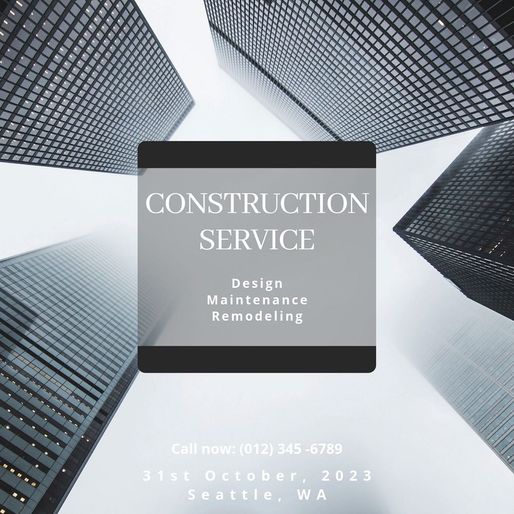 Construction service Facebook post template, editable design Instagram post template, editable text