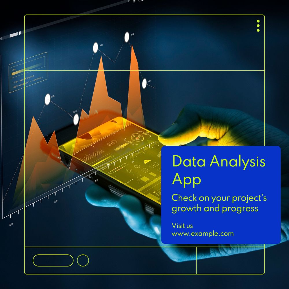 Data analysis app Instagram post template, editable text