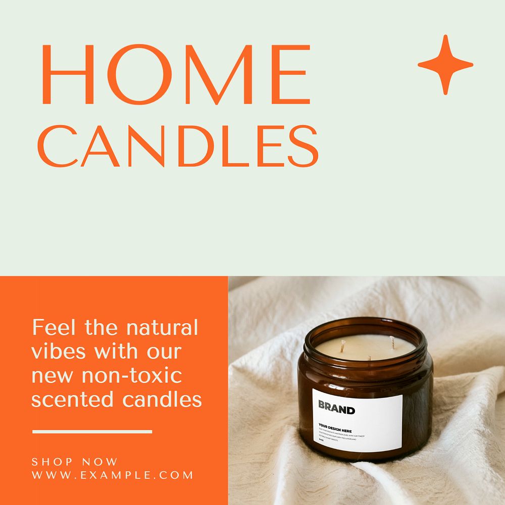 Home candles Instagram post template, editable text