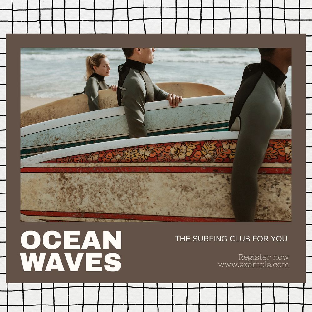 Surfing club Instagram post template, editable design