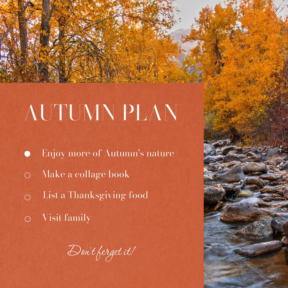 Autumn plan Instagram post template, editable text