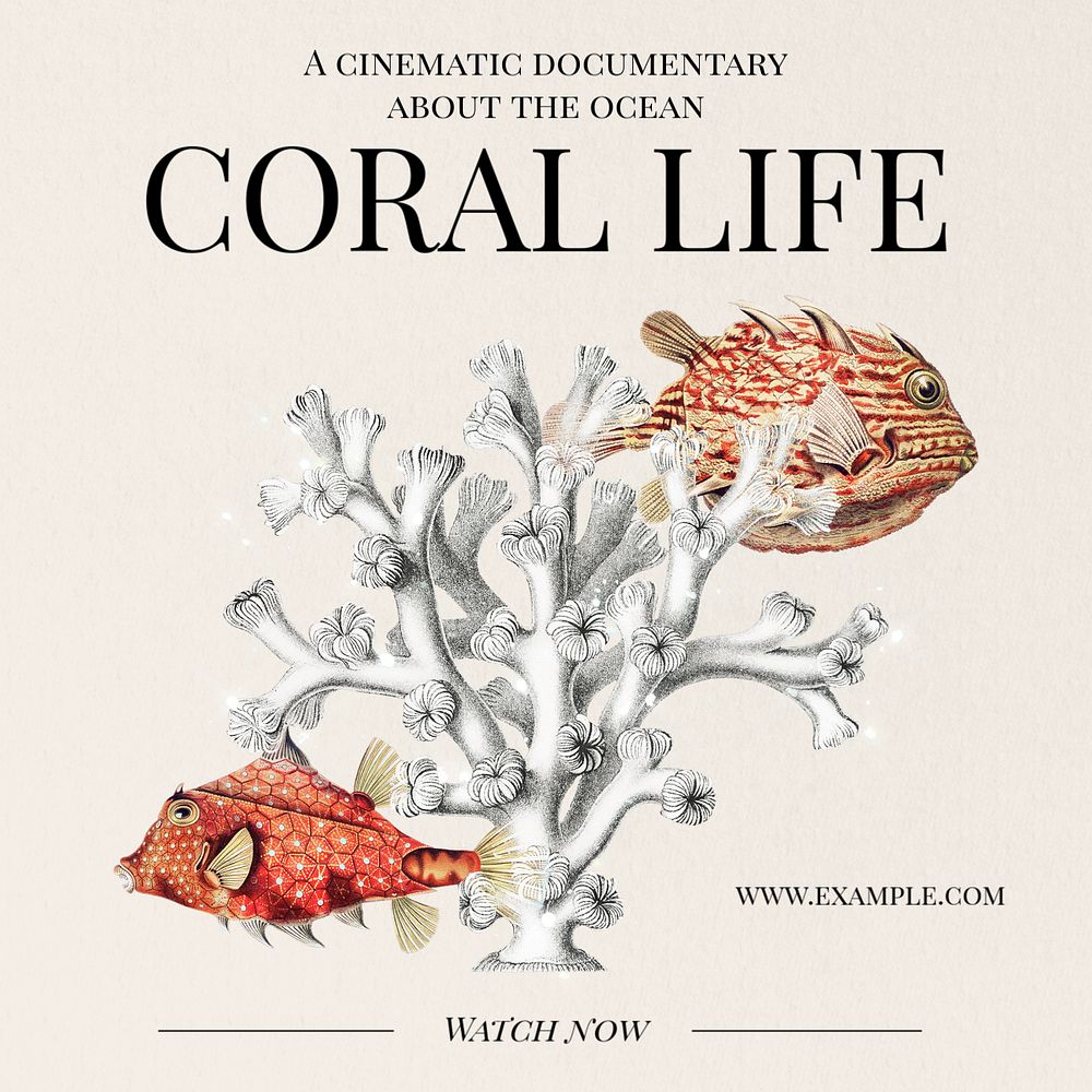 Coral life Instagram post template, editable text