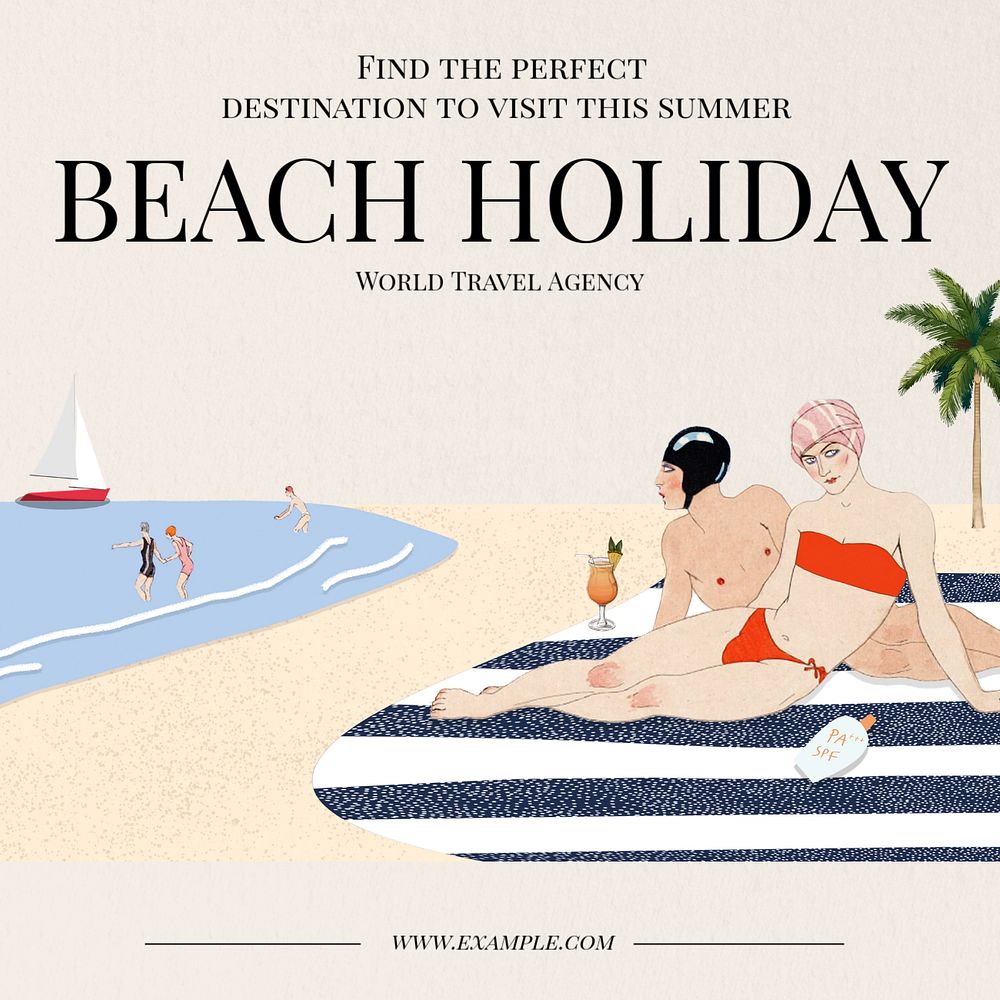 Beach holiday Instagram post template, editable text