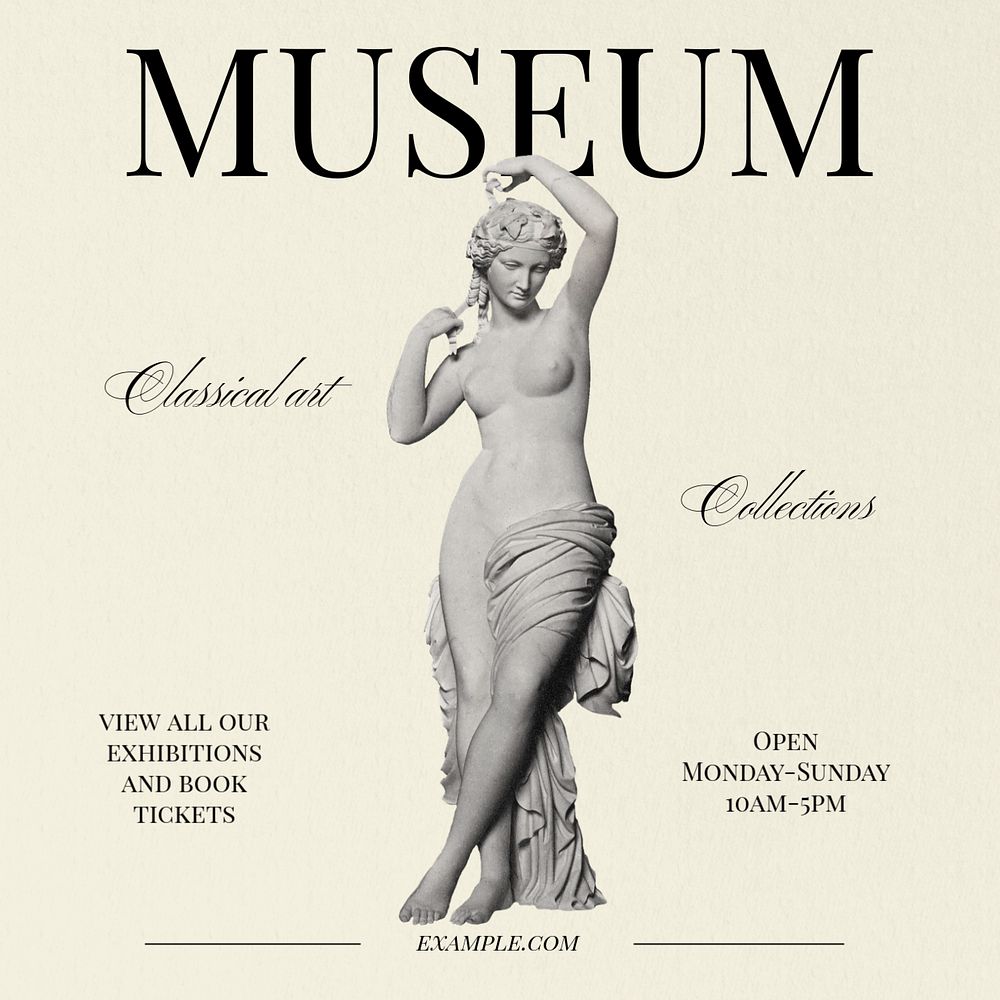 Museum Instagram post template, editable text